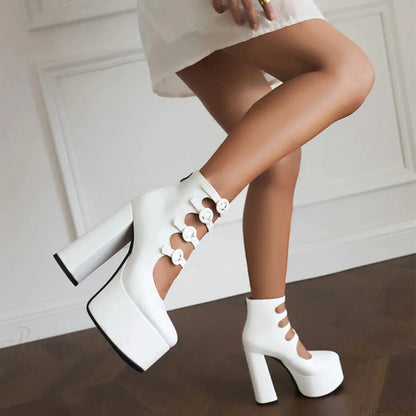 Platform Tall Heels Summer Cutout Dark Boot