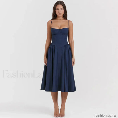 Pleated Spaghetti-Strap Midi Dress