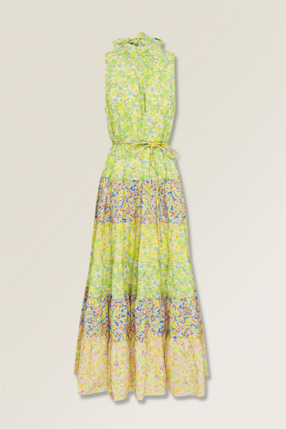 Floral Stand Collar Sleeveless Midi Dress