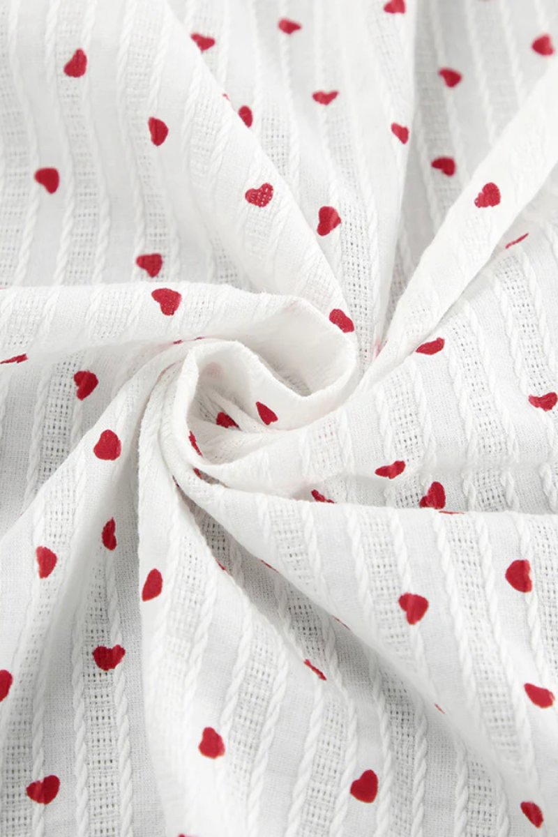 Heart Print Puff Sleeve Wrap Midi Dress