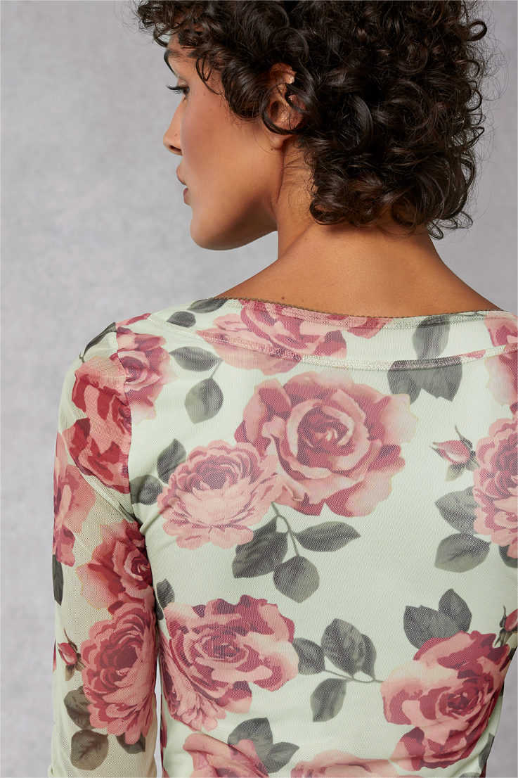 Floral Round Neck Long Sleeve Midi Dress