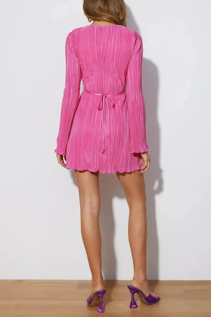 V-Neck Petal Sleeve Mini Dress