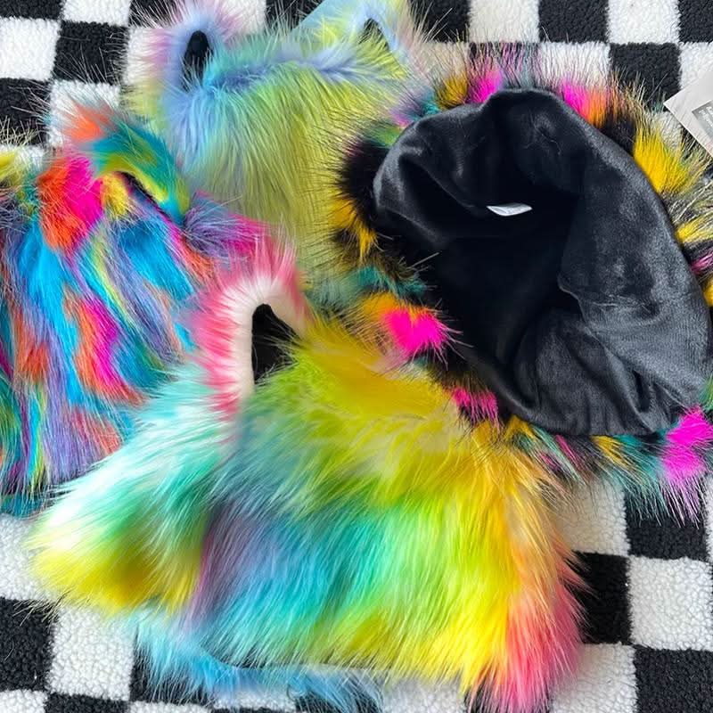 Fluffy contrast Cat ears applique cap