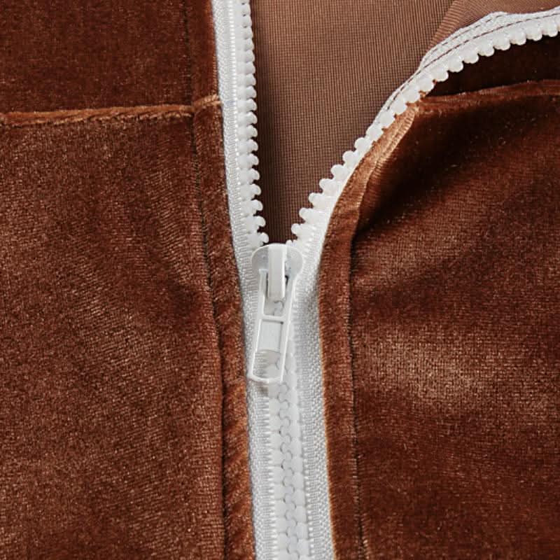 Hoodie zip-up drawstring long sleeve velvet pant set