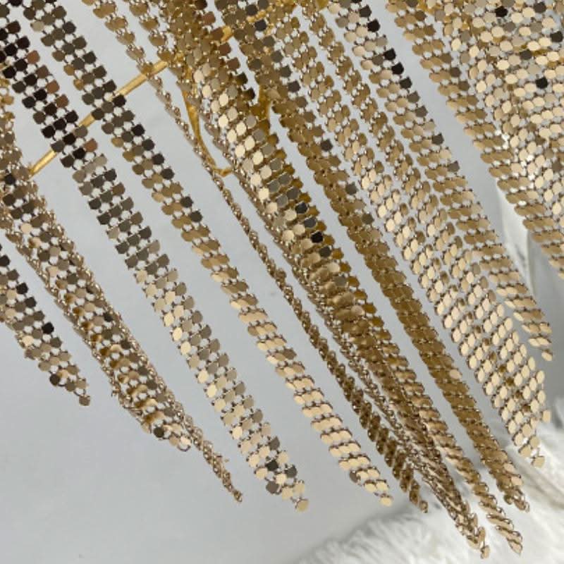V neck halter self tie tassels glitter top