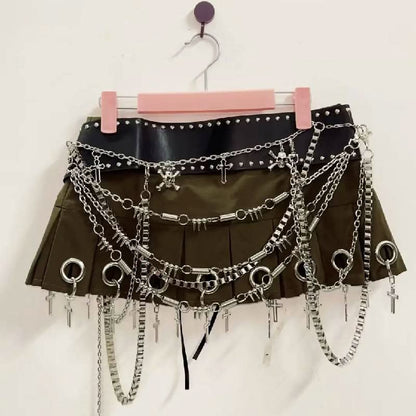 Pleated hollow out cross applique cut out mini skirt