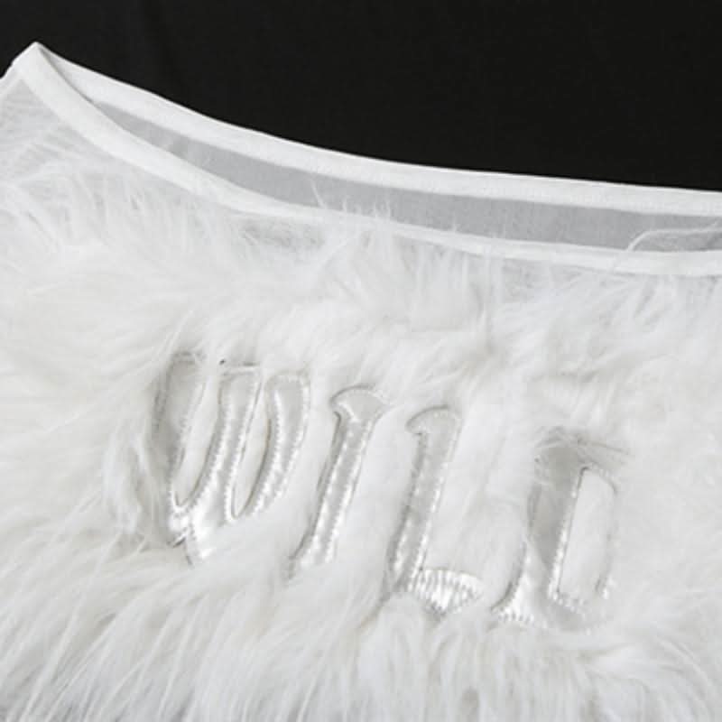 Long sleeve off shoulder feather letter embroidery top