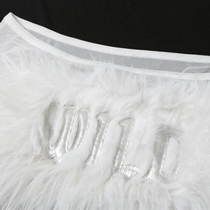 Long sleeve off shoulder feather letter embroidery top