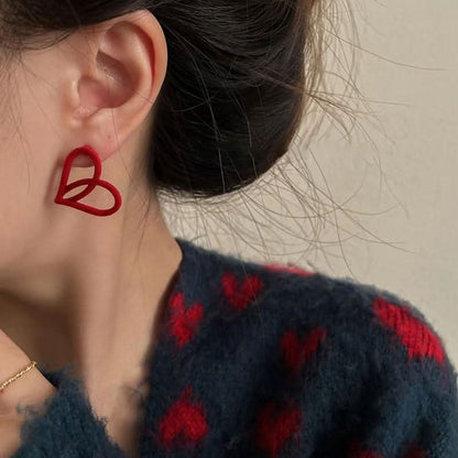 Bowknot heart faux pearl pendant stud earrings