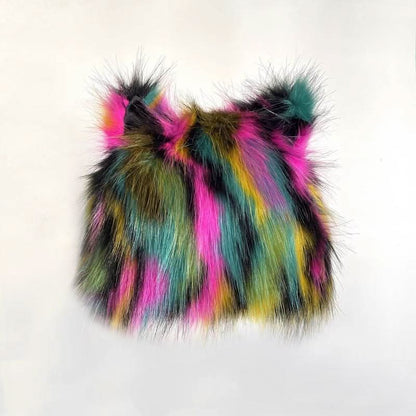Fluffy contrast Cat ears applique cap