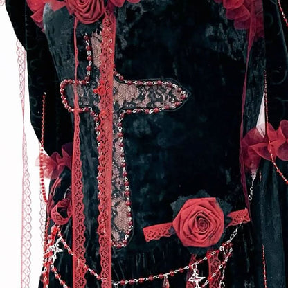 Long sleeve flower applique ruffle feather maxi dress