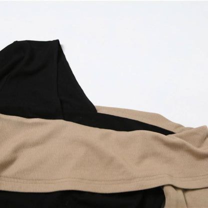 Long sleeve irregular one shoulder contrast top