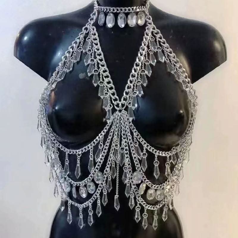 Crystal pendant metal chain hollow out cut out top