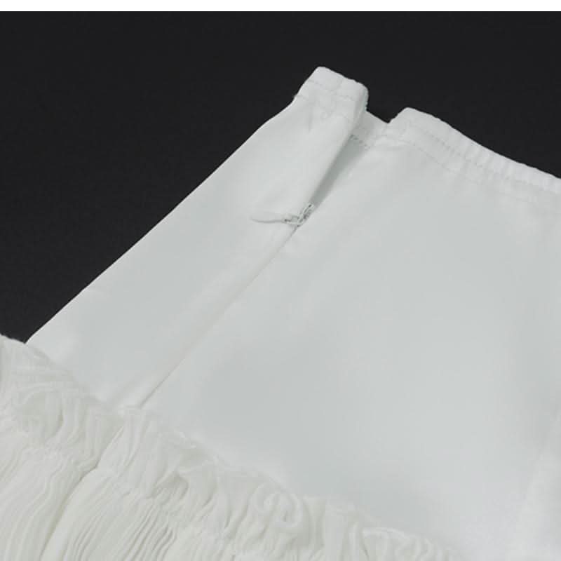 Ruched ruffle zip-up A line solid mini skirt