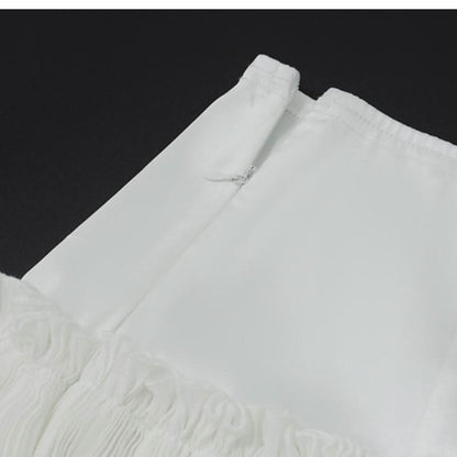 Ruched ruffle zip-up A line solid mini skirt