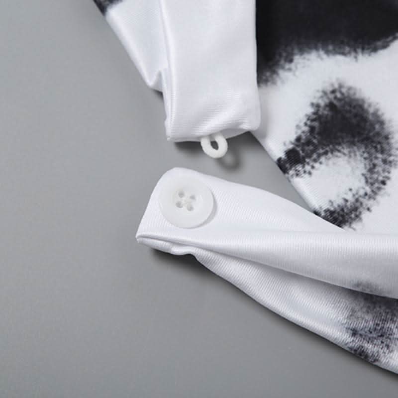 Halter button lace hem print backless top