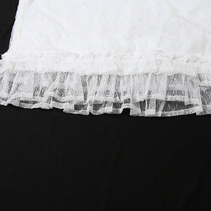 Lace hem backless ruffle tube mini skirt set
