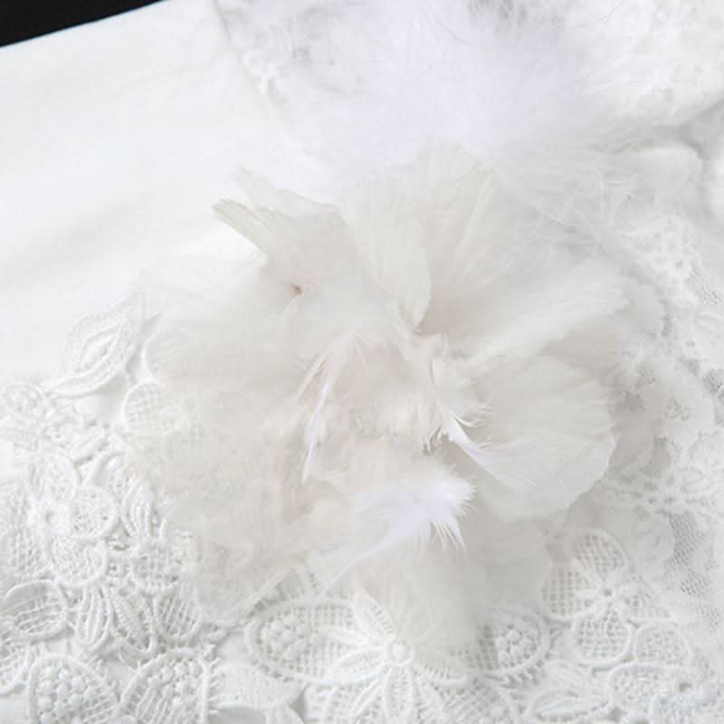 Long flared sleeve off shoulder feather lace midi dress