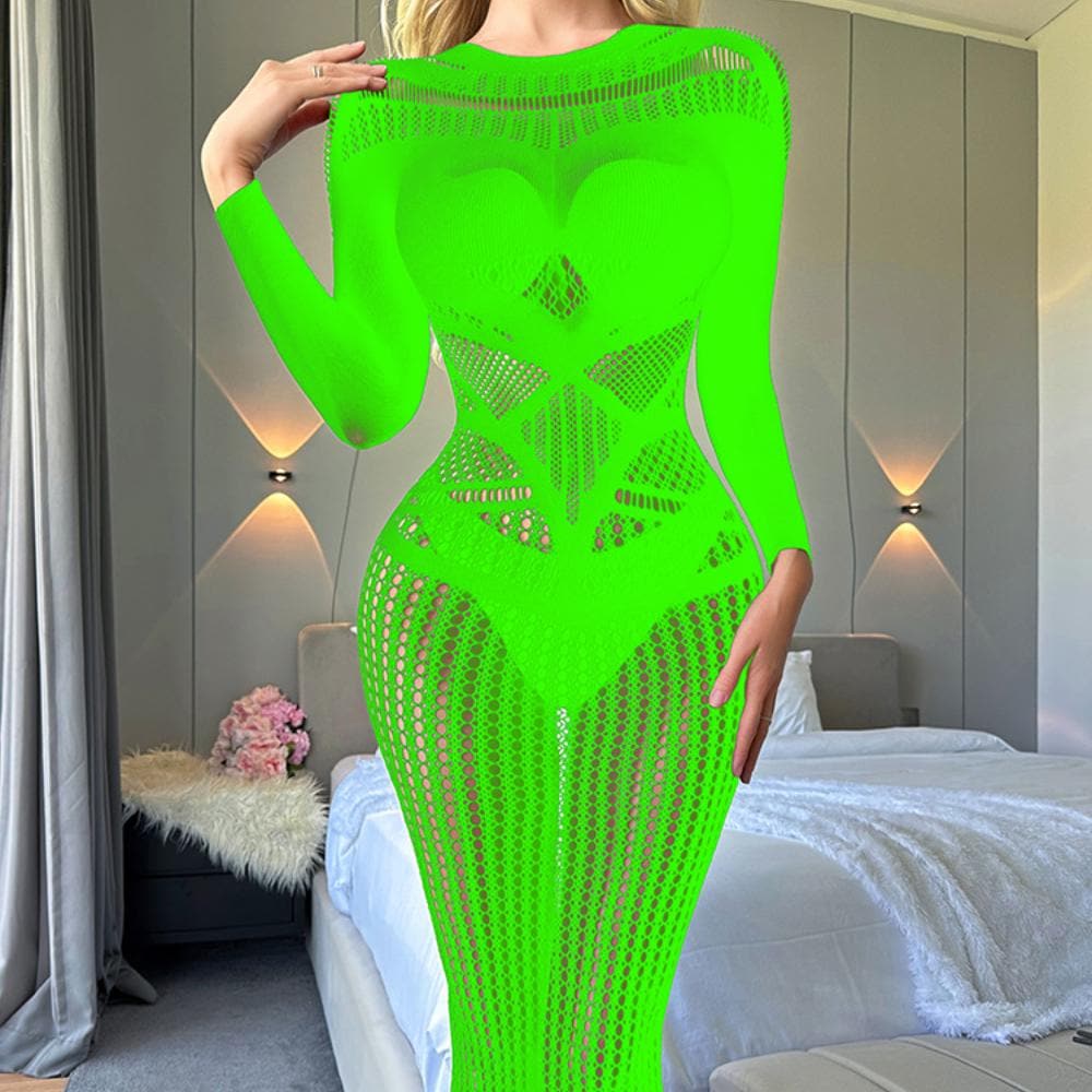 Long sleeve crewneck hollow out cut out maxi dress