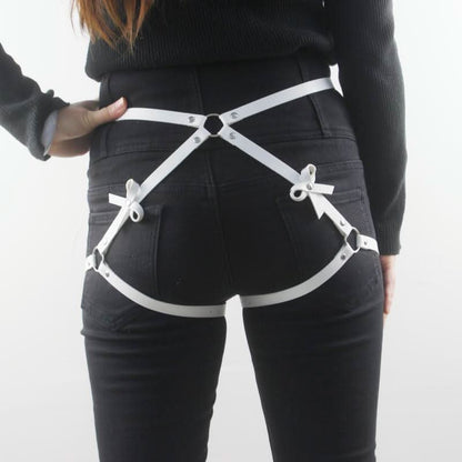 Bowknot PU leather o ring garter belt