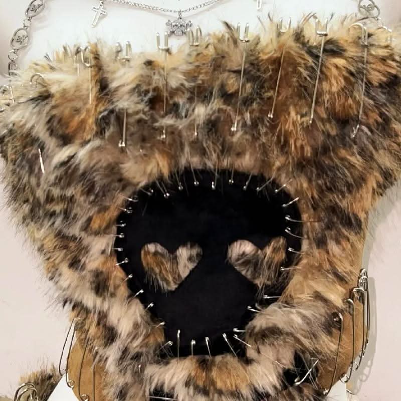 Long sleeve zip-up fluffy skull pattern mini skirt set