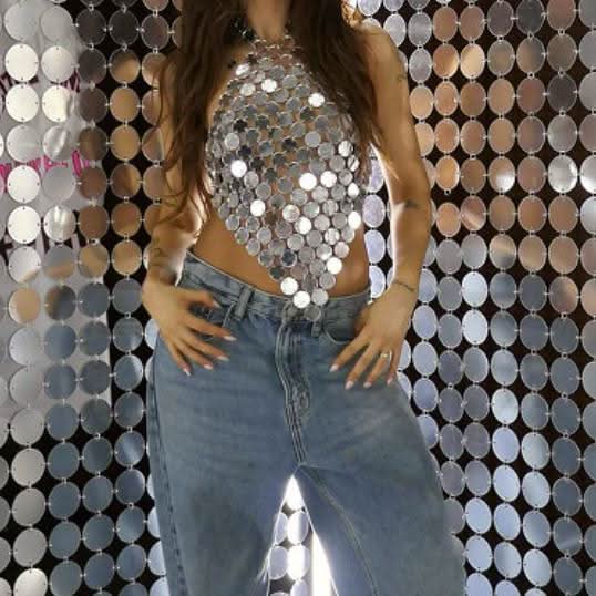 Halter hollow out glitter cut out top