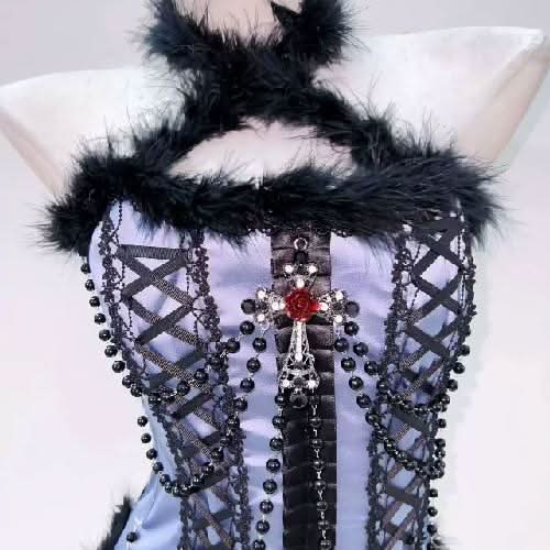 Halter beaded fluffy cross pendant top