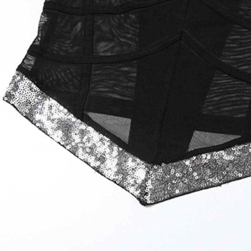 Glitter v neck mesh backless cami top