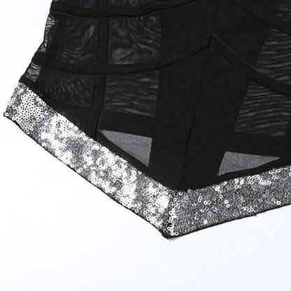 Glitter v neck mesh backless cami top