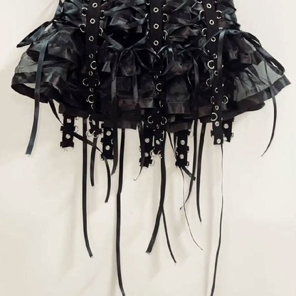 Ruffle lace up self tie mini skirt