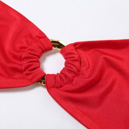 Hollow out o ring v neck backless cut out maxi dress