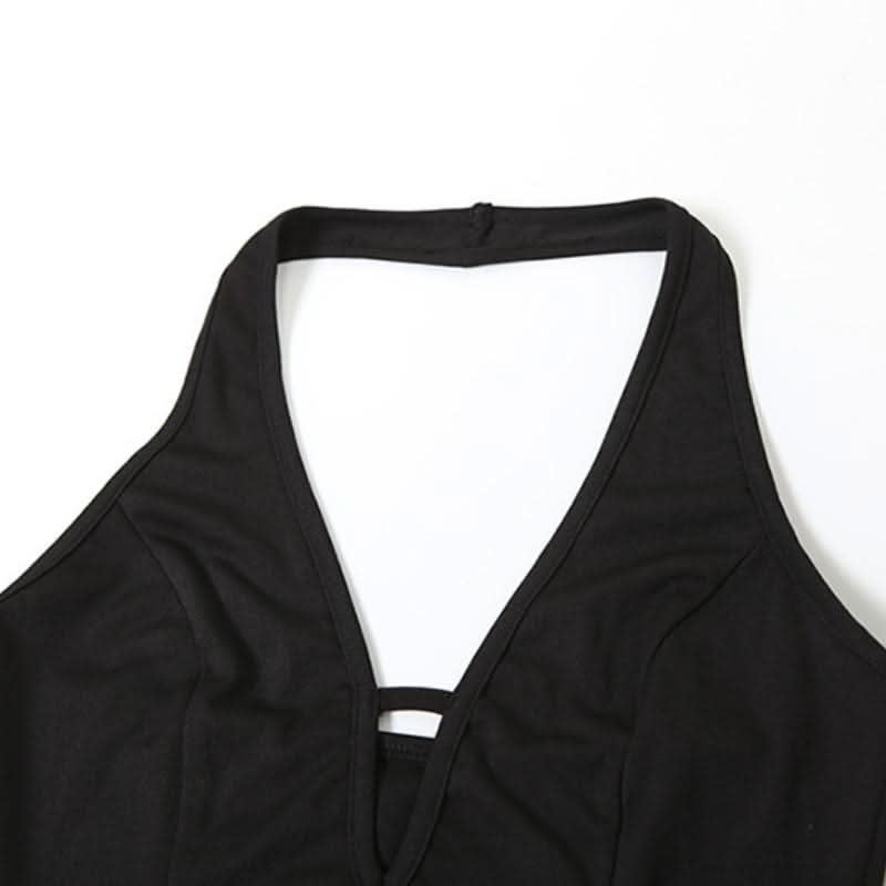 Halter hollow out ruffle mesh backless cut out mini dress