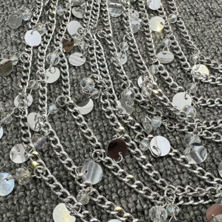 Halter glitter metal chain hollow out cut out top