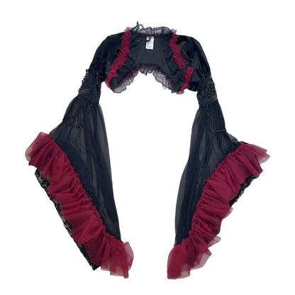 Bowknot ruffle mesh beaded shrug 2 piece cami mini dress