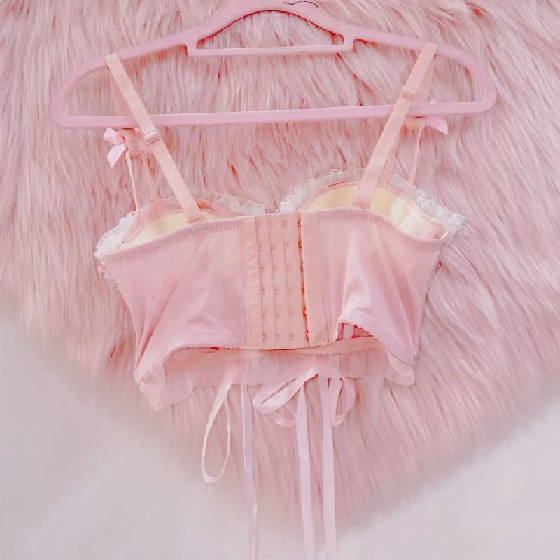 Bowknot lace up lace hem v neck cami top