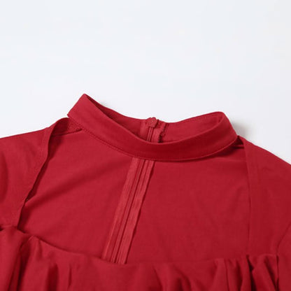 Long sleeve zip-up irregular ruffle square neck maxi dress