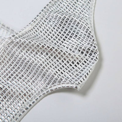 Halter deep V neck slit plaid hollow out cut out maxi dress