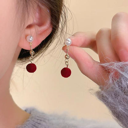 Bowknot heart faux pearl pendant stud earrings