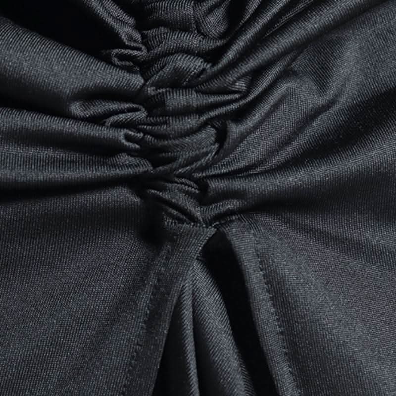 Irregular ruched slit hollow out v neck cut out maxi dress