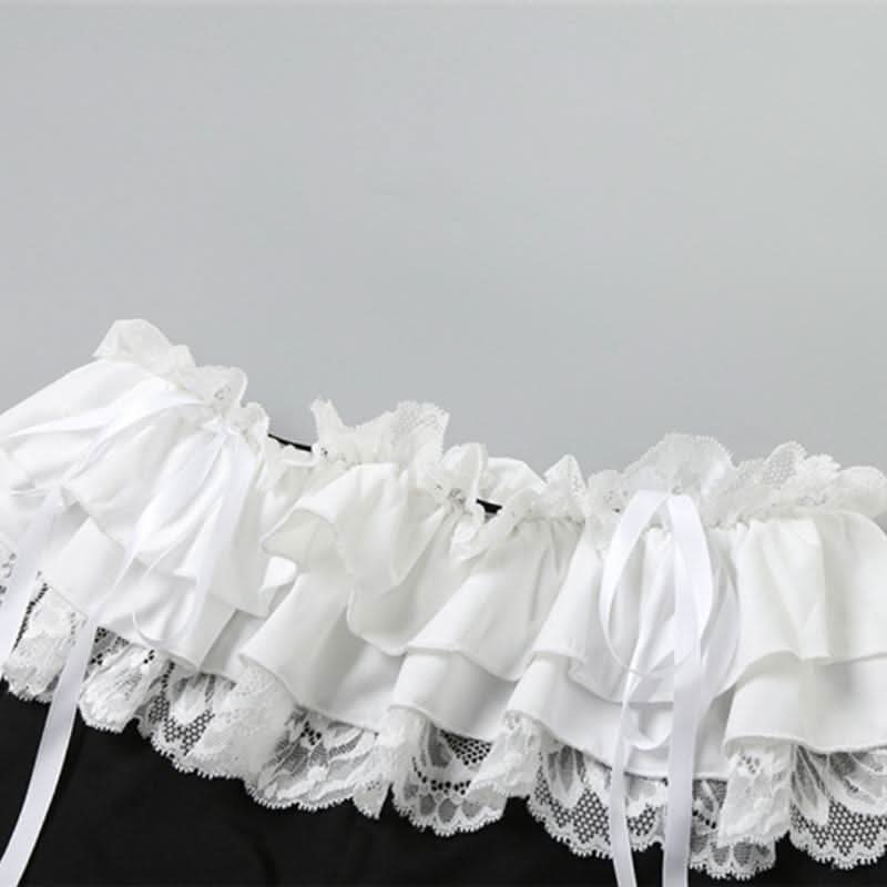 Lace hem ruched bowknot ribbon short pant