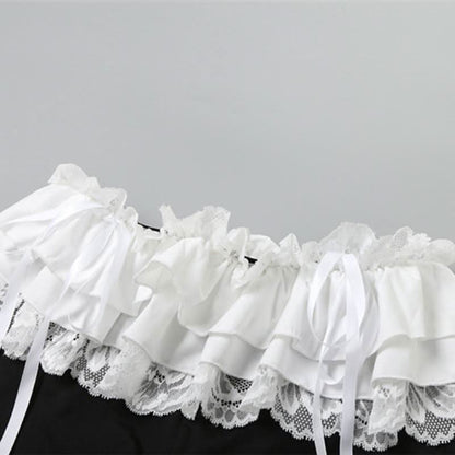 Lace hem ruched bowknot ribbon short pant