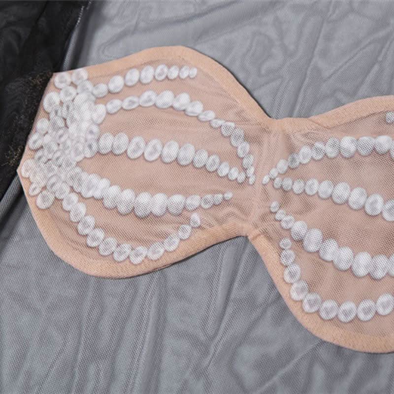 Long sleeve mesh hollow out print see through cut out maxi dress