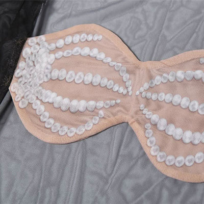 Long sleeve mesh hollow out print see through cut out maxi dress