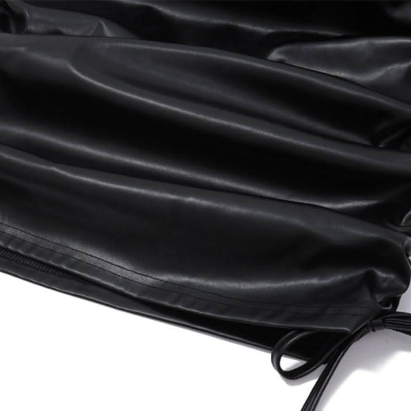Ruched self tie PU leather solid midi skirt