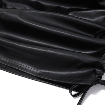 Ruched self tie PU leather solid midi skirt