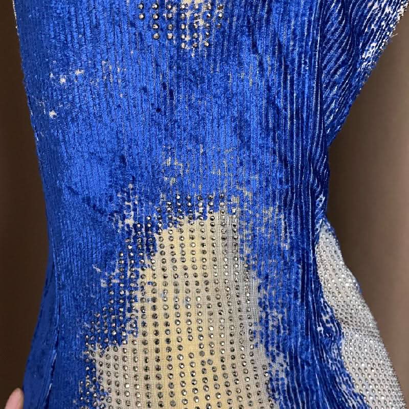 U neck beaded contrast zip-up cami maxi dress