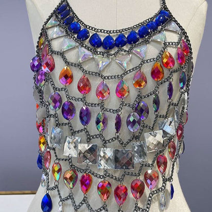 Halter crystal hollow out metal chain cut out top