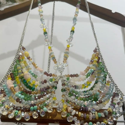 Halter metal chain hollow out beaded cut out top