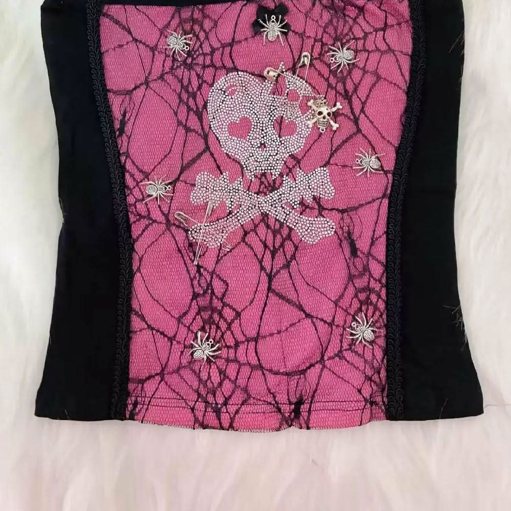 Spider web skull beaded cami top
