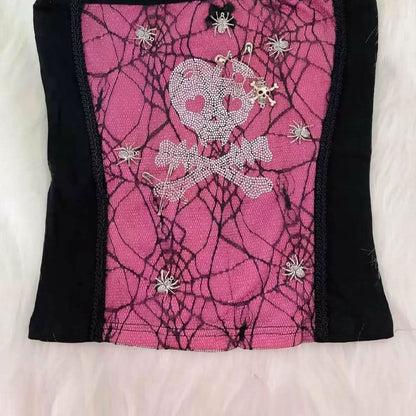 Spider web skull beaded cami top